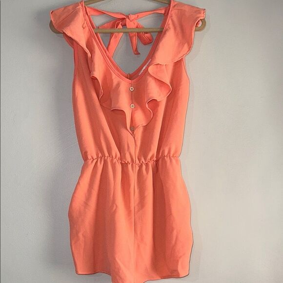 Haptics Medium Peach Ruffle Tie-Back Romper - Picture 1 of 11